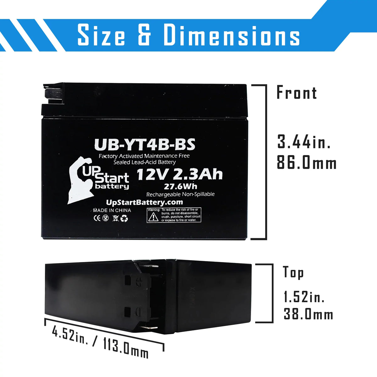 4- UpStart for 2010 SR400 (FI) 400CC , , - 12V, 2.3Ah, UB-YT4B-BS