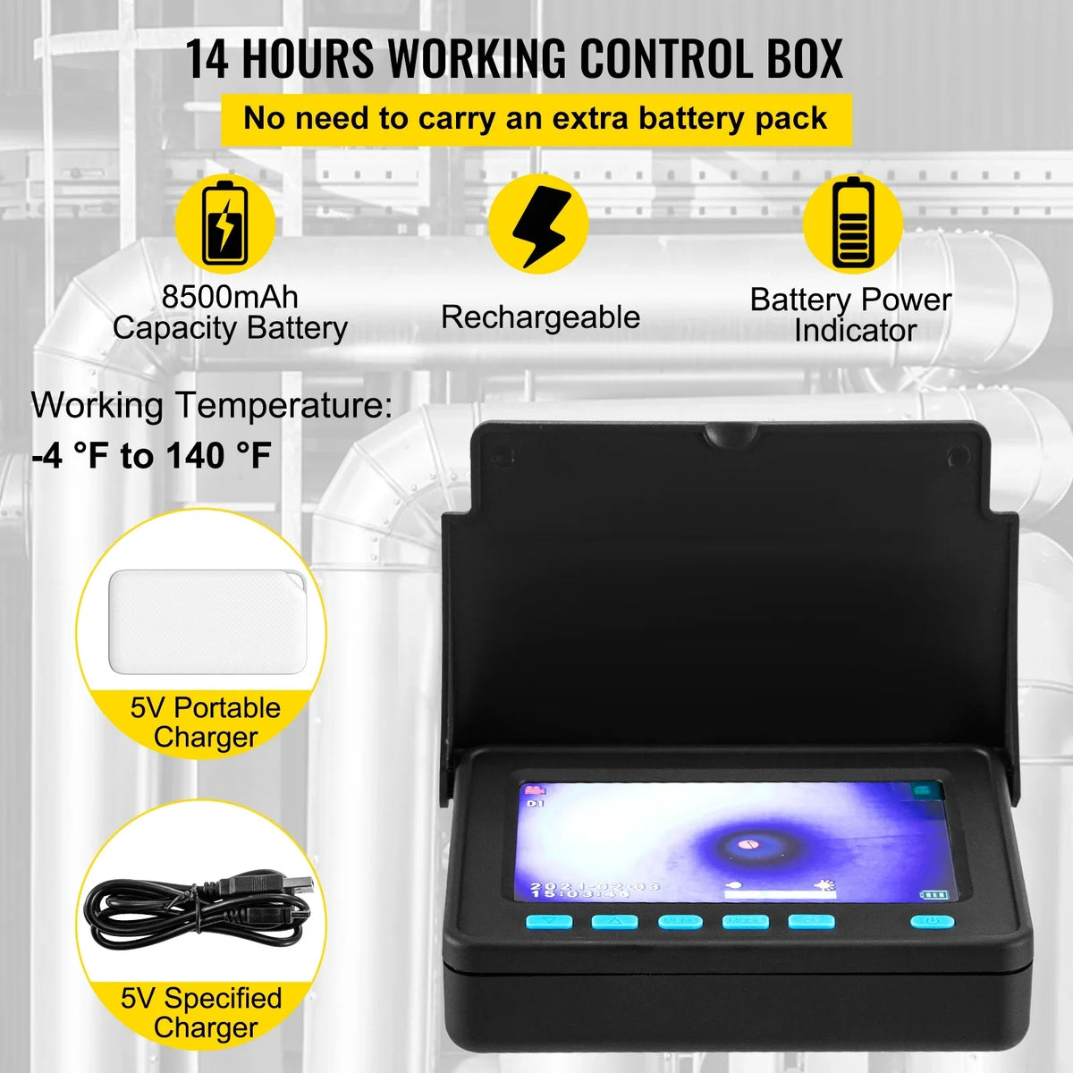 SKYSHALO 32.8FT 4.3 in. TFT LCD IP68 with 6PCS LEDs 8500MAH , DVR 10M
