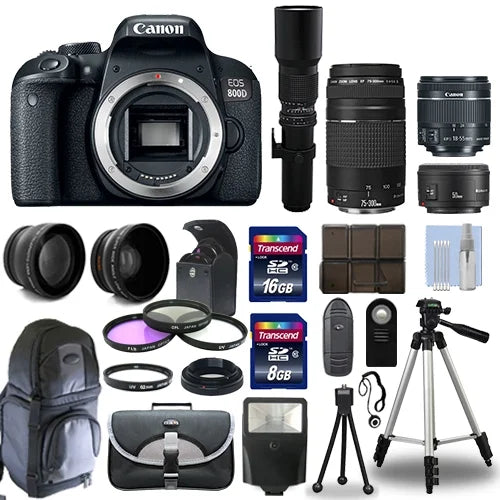 EOS 800D + 6 18-55mm STM, 75-300mm, 50mm, 500mm + 24GB PRO KIT!