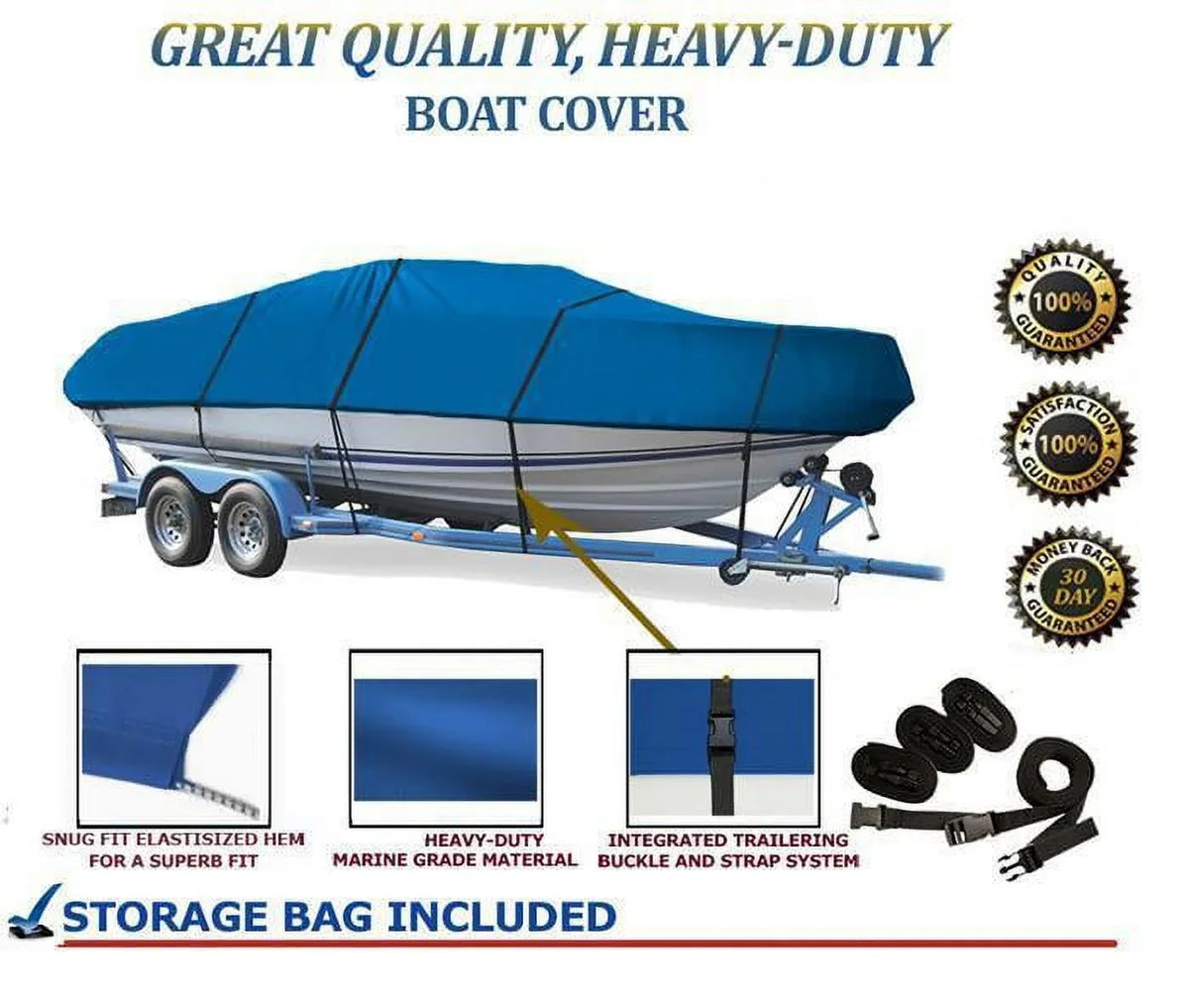 BLUE, GREAT QUALITY BOAT COVER for ALUMACRAFT TOURNAMENT PRO 195 CS 2007-2010
