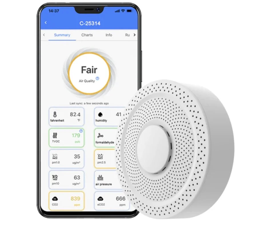 UbiBot AQS1 9-in-1 - PM1/2.5/10, TVOC, CO2/CO2e, & , , WiFi/RS485/LAN