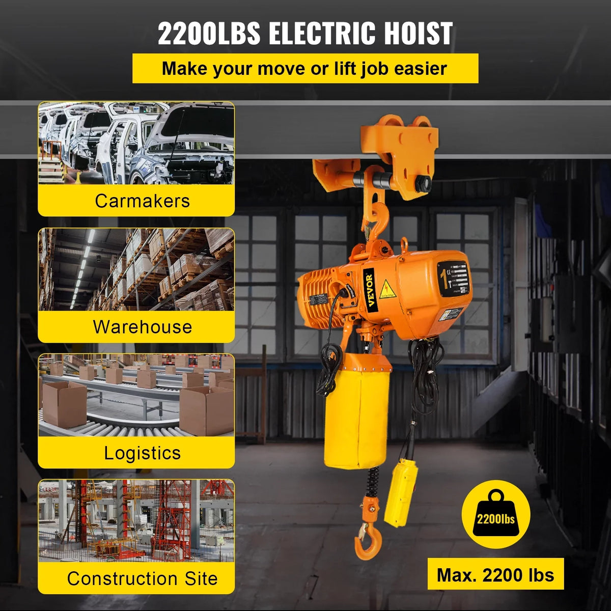 VEVOR 1 , 2200LBS/10FT with , G80, with 110V for , and