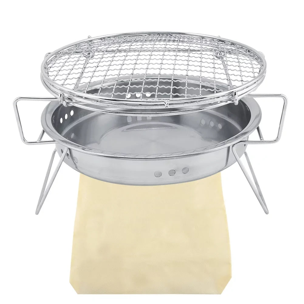 de barbacoa al aire libre - parrilla de barbacoa de acero inoxidable de barbacoa redonda portátil plegable para patio de camping al aire libre