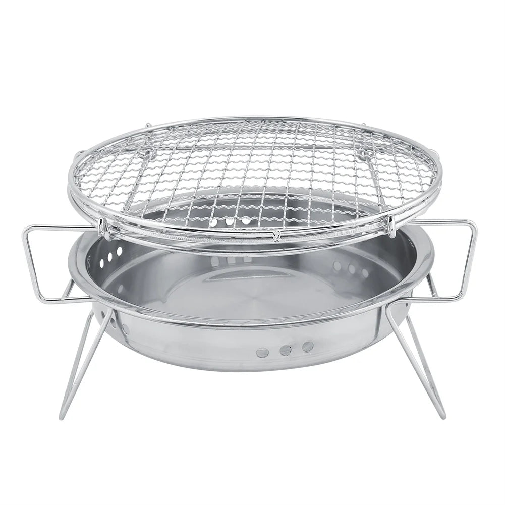 de barbacoa al aire libre - parrilla de barbacoa de acero inoxidable de barbacoa redonda portátil plegable para patio de camping al aire libre