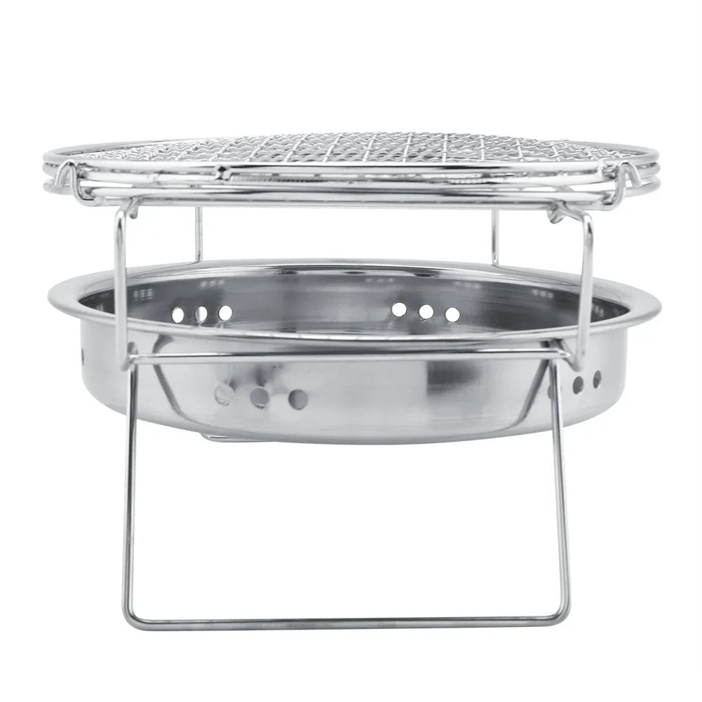 de barbacoa al aire libre - parrilla de barbacoa de acero inoxidable de barbacoa redonda portátil plegable para patio de camping al aire libre