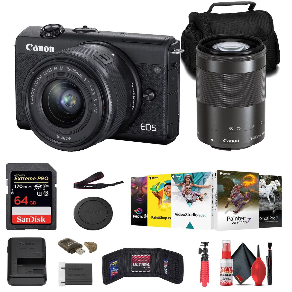 EOS M200 with 15-45mm and 55-200mm () (3699C009) + 64GB + + + + + +