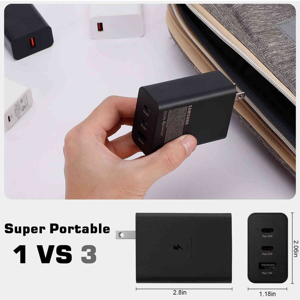 65W with 3 - USB & USB- - for ZTE 30 5G/ V30/nubia 6R/ 30 5G/ 30 5G iPhone, , ,
