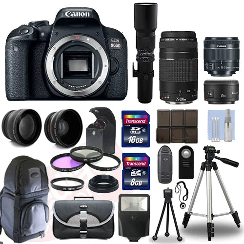 EOS 800D + 6 18-55mm STM, 75-300mm, 50mm, 500mm + 24GB PRO KIT!