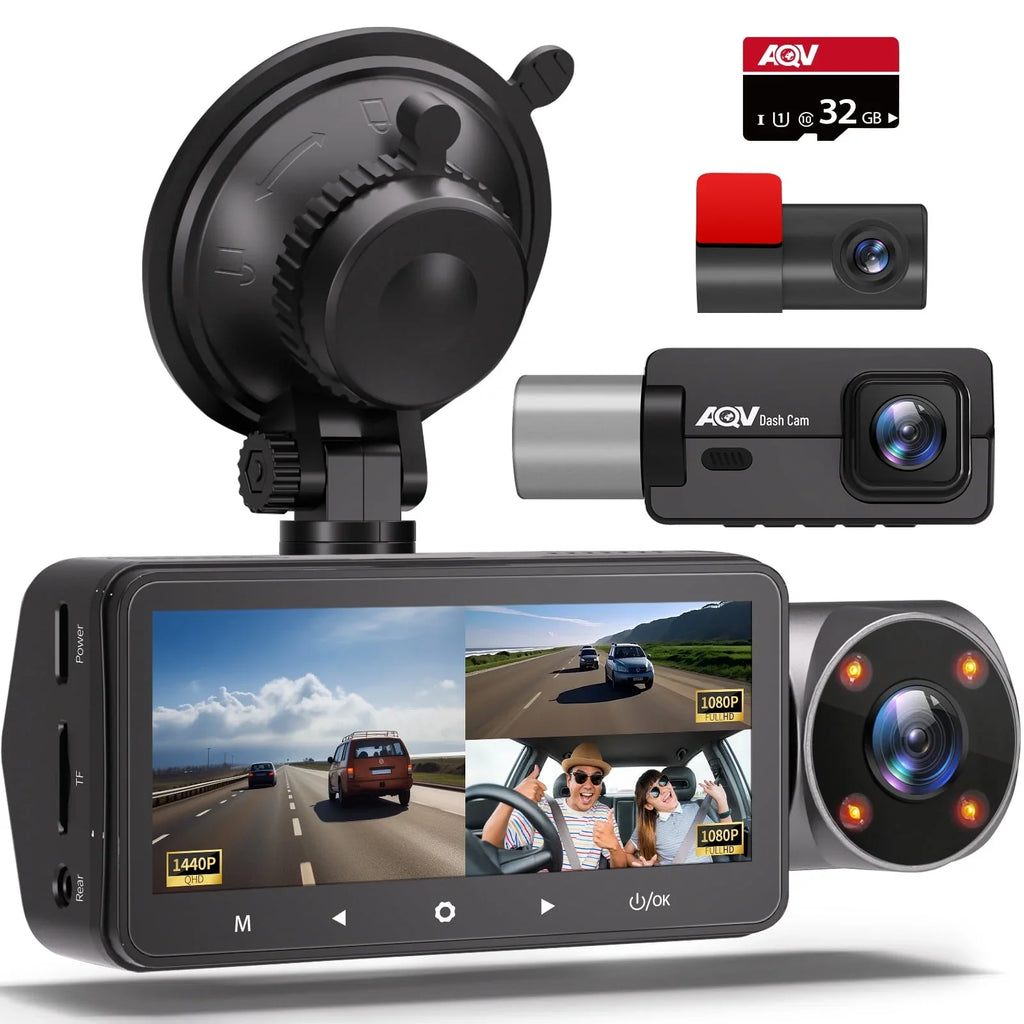 AQV ZD60 DashCam 2K +1080P+1080P and 3 with , , , -, , WDR,up to128GB