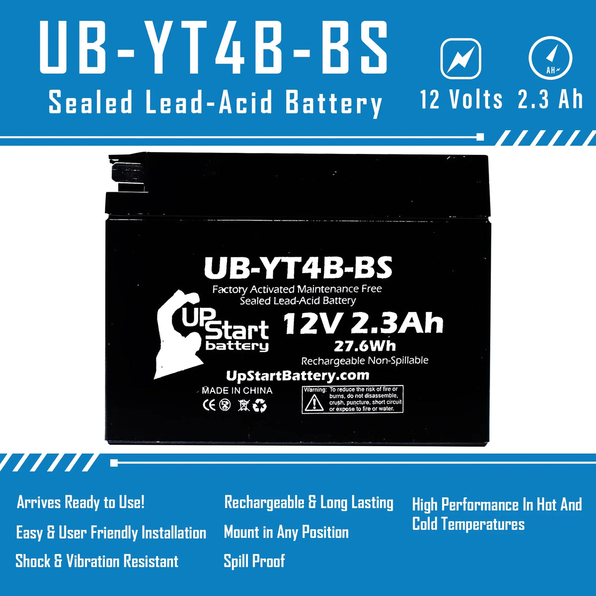 4- UpStart for 2010 SR400 (FI) 400CC , , - 12V, 2.3Ah, UB-YT4B-BS