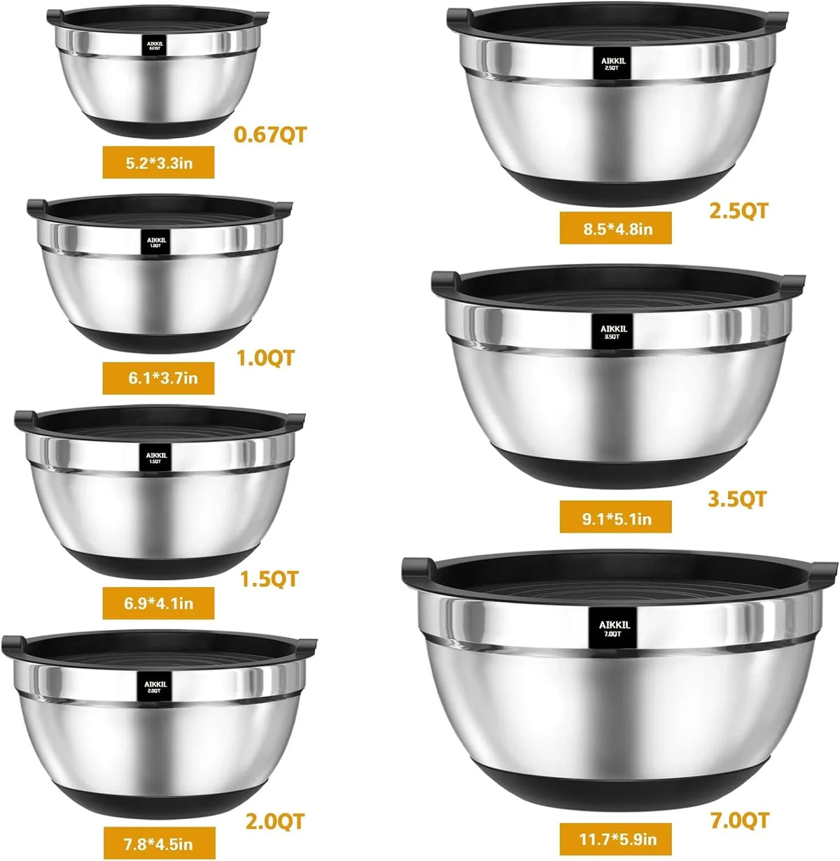 AIKKIL with , 20 piece , - , 7, 3.5, 2.5, 2.0,1.5, 1,0.67QT for , , ()