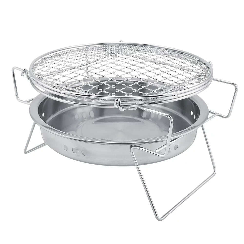 de barbacoa al aire libre - parrilla de barbacoa de acero inoxidable de barbacoa redonda portátil plegable para patio de camping al aire libre