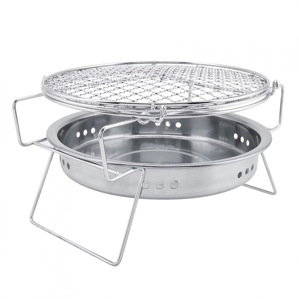 de barbacoa al aire libre - parrilla de barbacoa de acero inoxidable de barbacoa redonda portátil plegable para patio de camping al aire libre