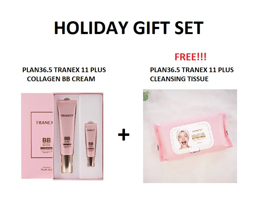[HOLIDAY GIFT SET] PLAN36.5 TRANEX 11 PLUS BB SPF50+ PA++++ [NO. 33 ] + FREE $20 VALUE CLEANSING TISSUE 80 SHEETS + FREE SAMPLES * BEAUTY TALK LA *